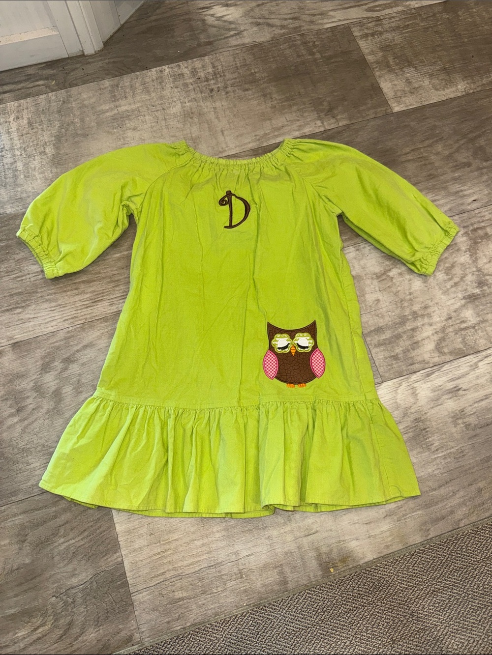 Kelly's Kids Lime Green Dress with Owl Applique